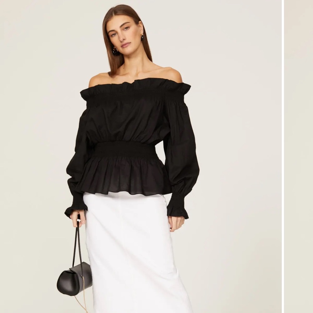 Adam Lippes Collection black cotton off the shoulder top size 10